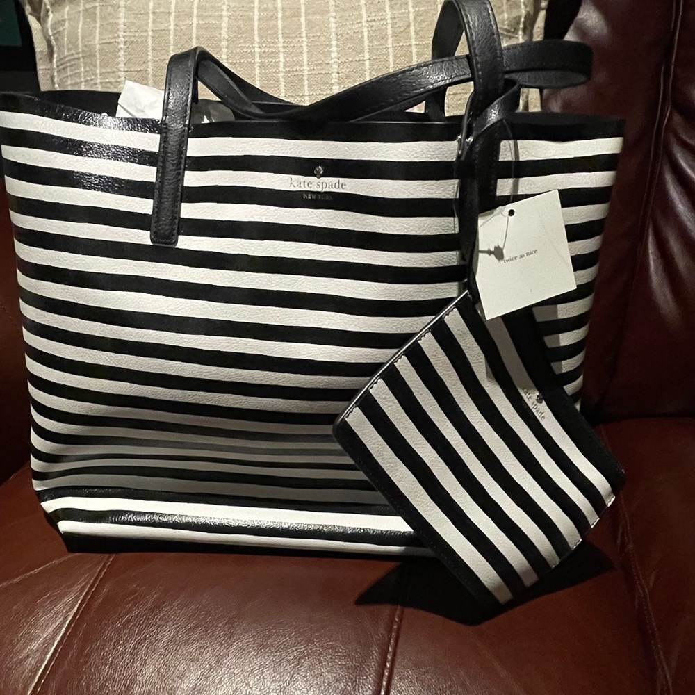 Kate Spade Black and White Striped Tote